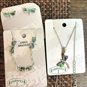Dragonfly Jewelry Set with Earrings, Anklet and Necklace